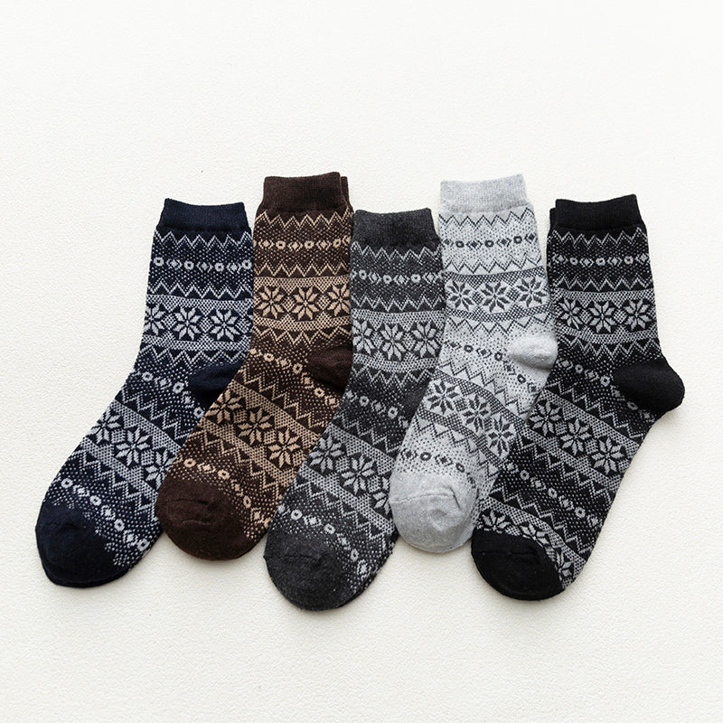 Autumn And winter Rabbit Wool Socks Men's Mid-tube Wool Socks Two-way Octagonal Flower