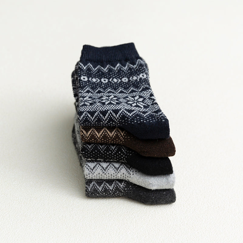 Autumn And winter Rabbit Wool Socks Men's Mid-tube Wool Socks Two-way Octagonal Flower