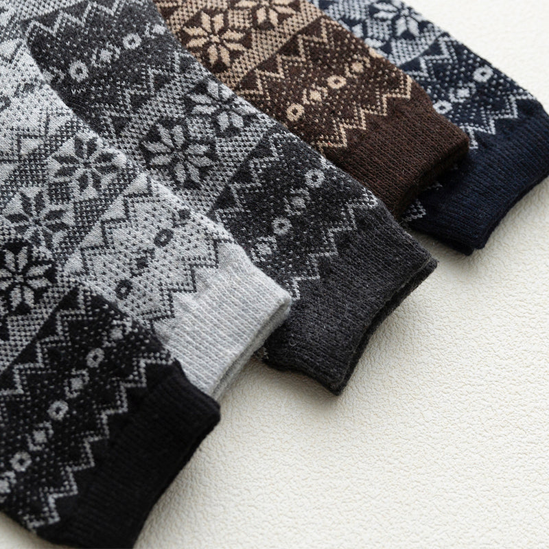 Autumn And winter Rabbit Wool Socks Men's Mid-tube Wool Socks Two-way Octagonal Flower