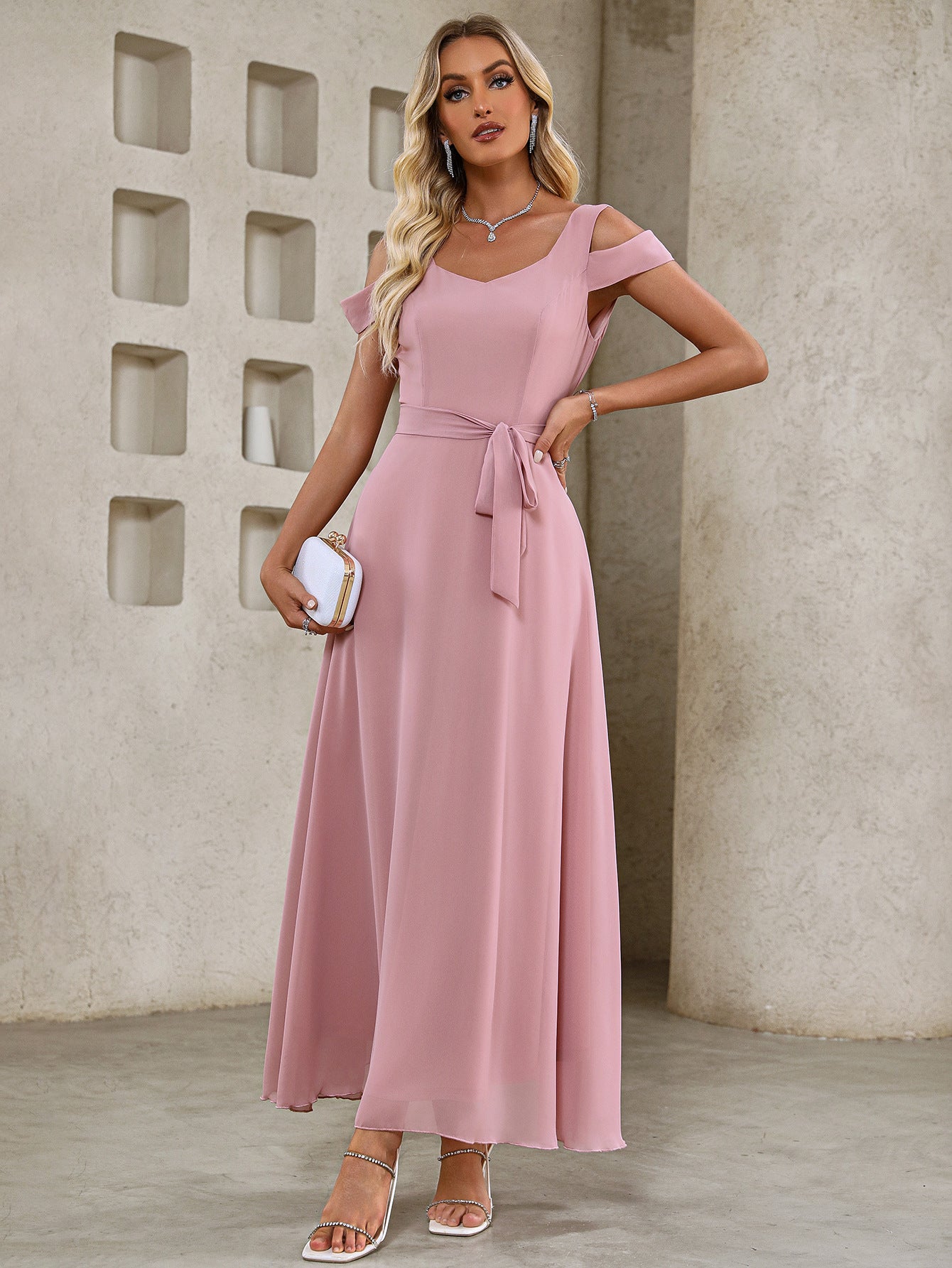 Chiffon Deep V-neck A- Line Elegant Summer Dress