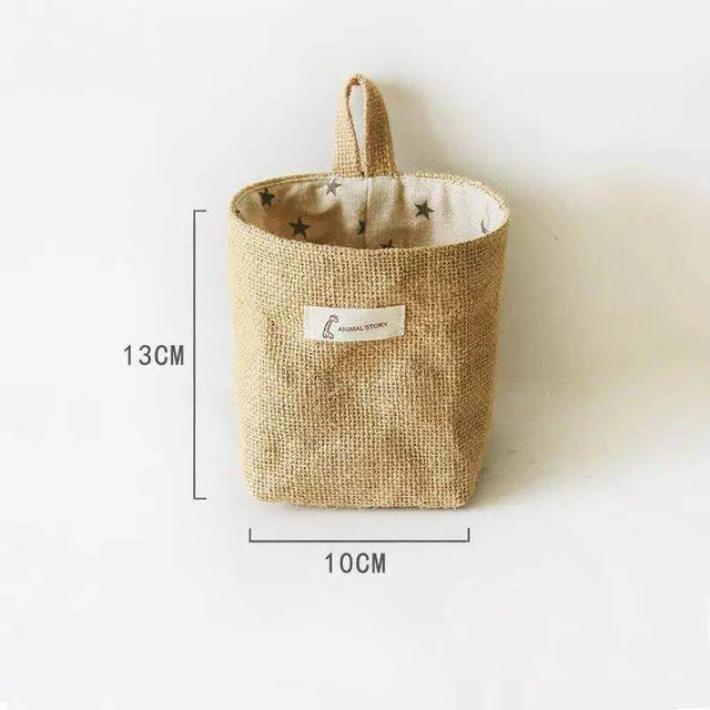 Cotton Linen Storage Basket Hanging Pocket Jute Bag