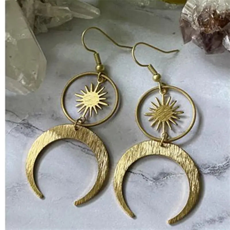 Charming Crescent Moon-Sun Earrings