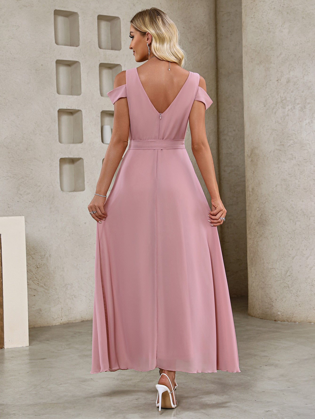 Chiffon Deep V-neck A- Line Elegant Summer Dress