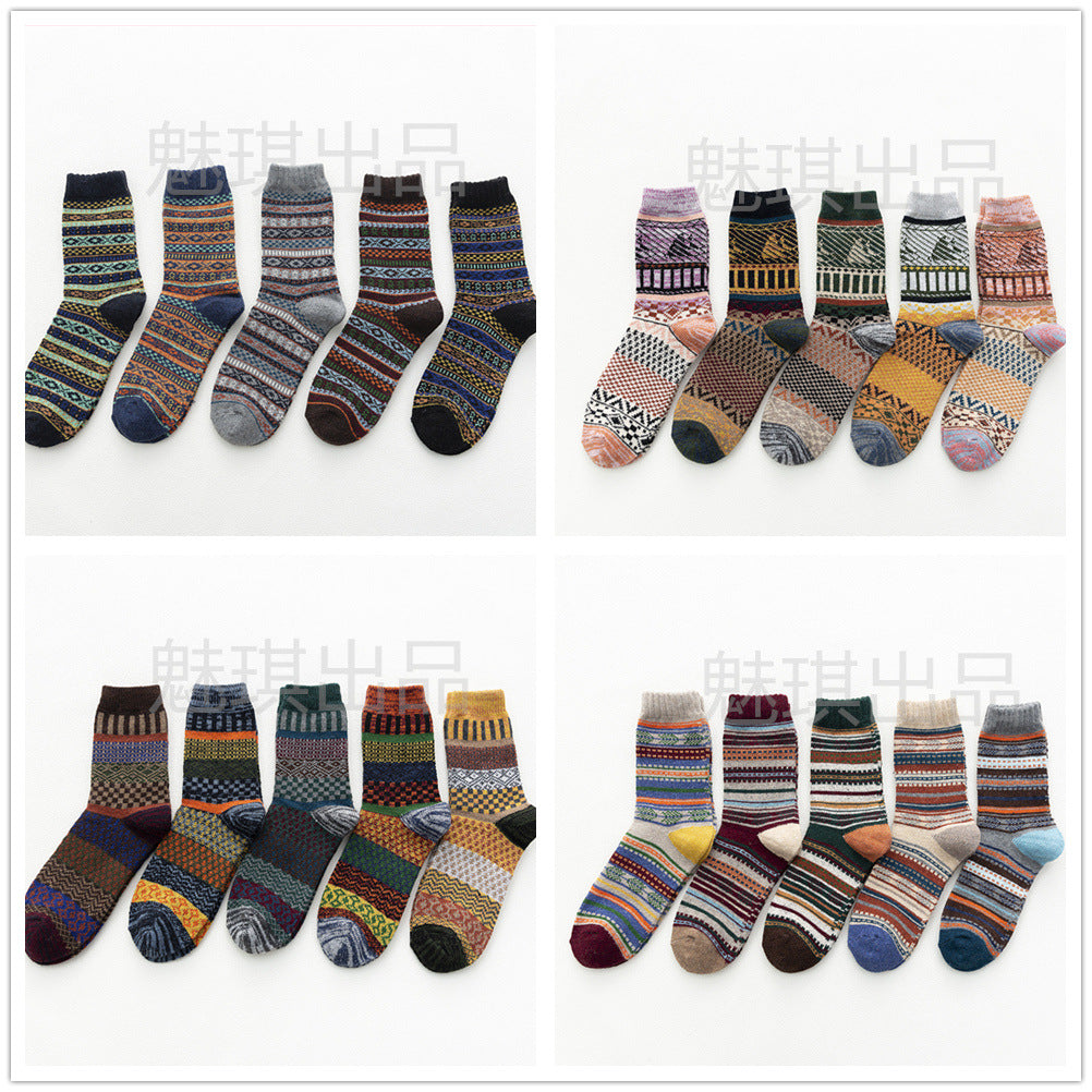 Men's Stripe Thickened Mid-tube Wool Socks