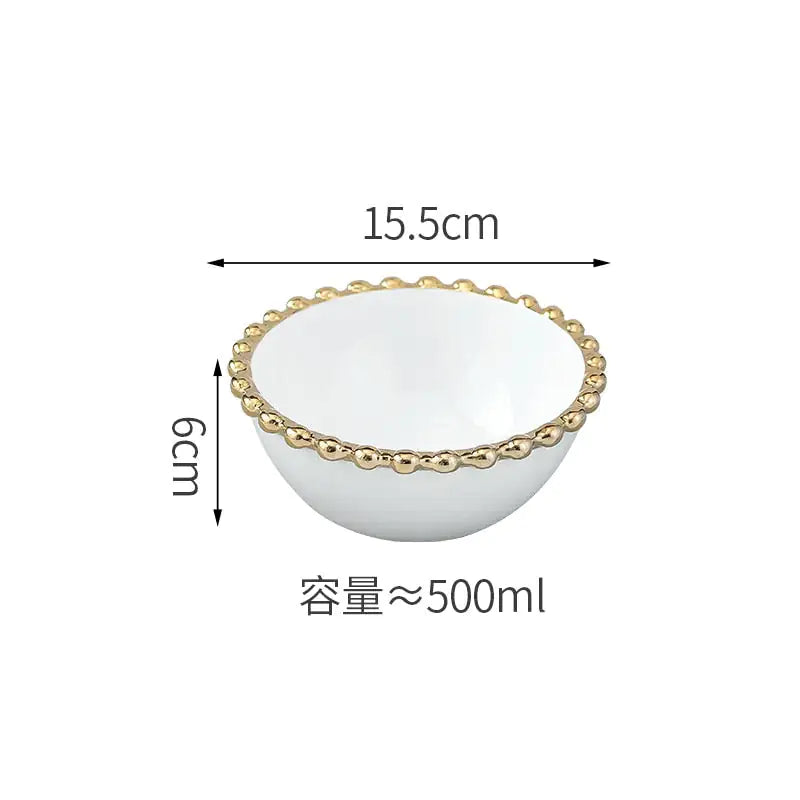 Nordic Gold Bead Ceramic Dinner Plates