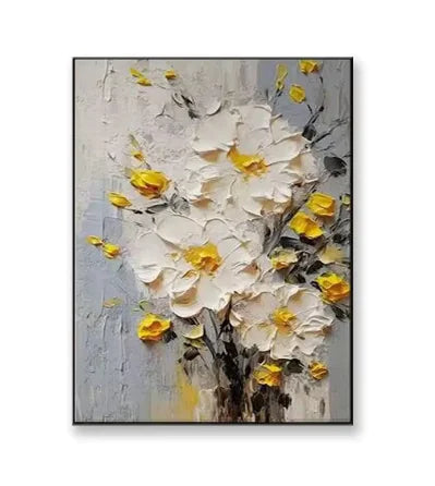 Nordic Abstract Cream Flower Hand-Painted Oil Painting for Living Room Decor