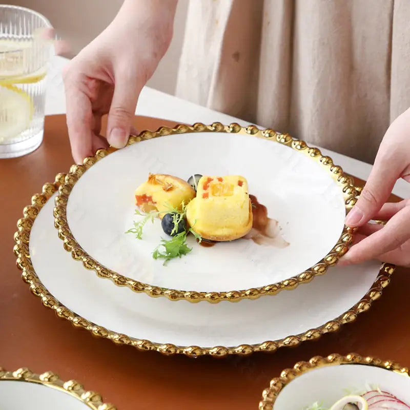 Nordic Gold Bead Ceramic Dinner Plates