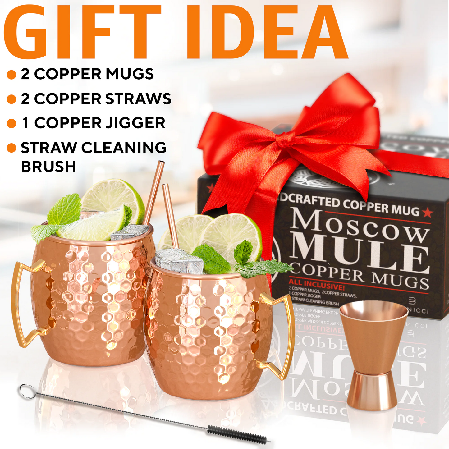 Moscow Mule Copper Mugs - Set of 2 - 100% HANDCRAFTED - Food Safe Pure Solid Copper Mugs - 16 oz Gift Set with BONUS - Highest Quality Cocktail Copper