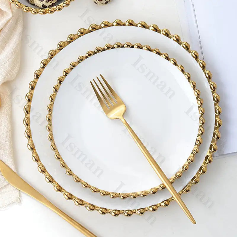 Nordic Gold Bead Ceramic Dinner Plates