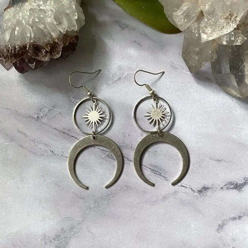 Charming Crescent Moon-Sun Earrings