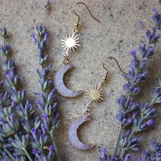 Charming Crescent Moon-Sun Earrings