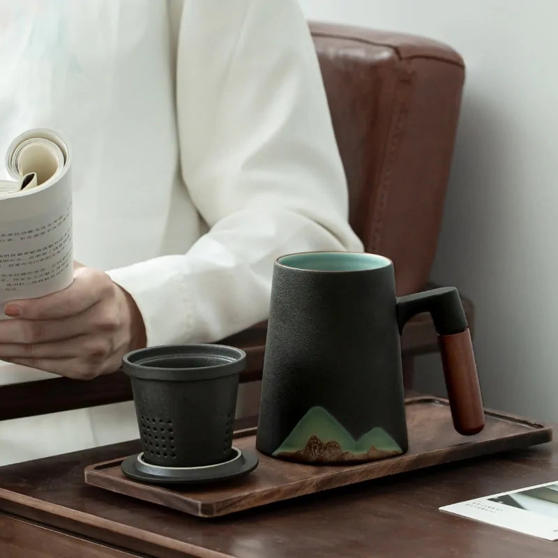 Mountain Design Ceramic Tea Mug With Filter