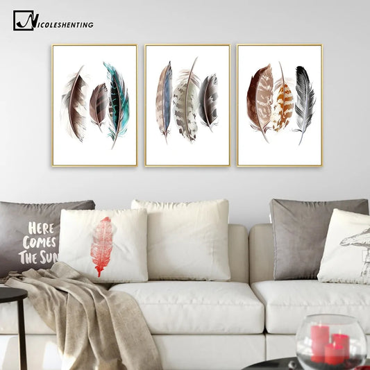 Watercolor Feathers Abstract Poster Canvas