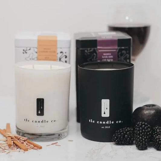 Date Night Glass of Red, Blackberry and Bay and Amber Noir, Cedar and Sandalwood Luxury 2-Wick Soy Candle Gift Set