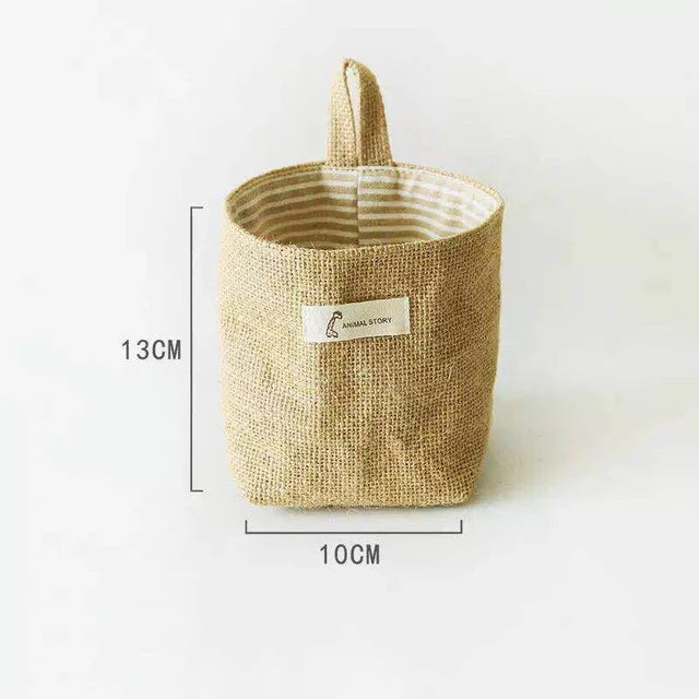 Cotton Linen Storage Basket Hanging Pocket Jute Bag