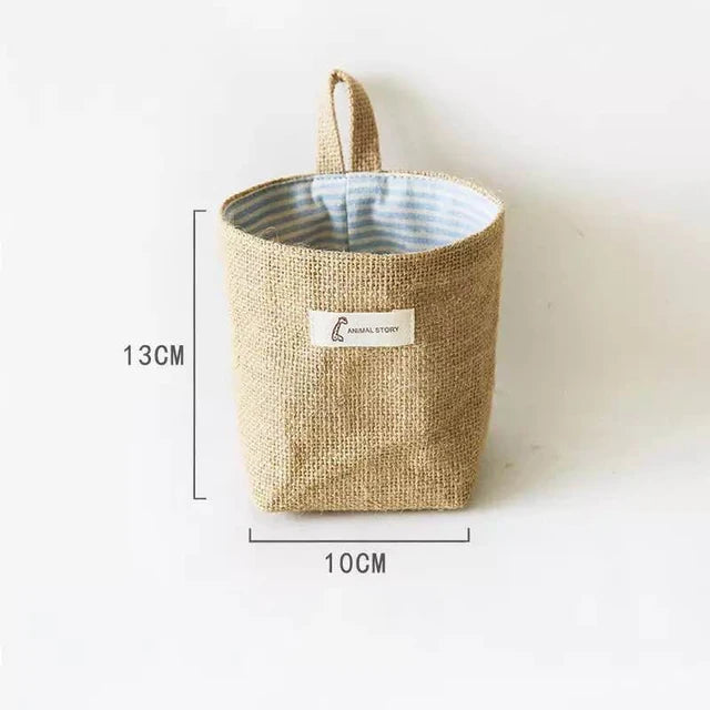 Cotton Linen Storage Basket Hanging Pocket Jute Bag