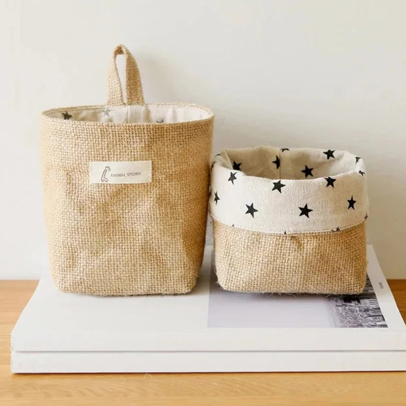 Cotton Linen Storage Basket Hanging Pocket Jute Bag