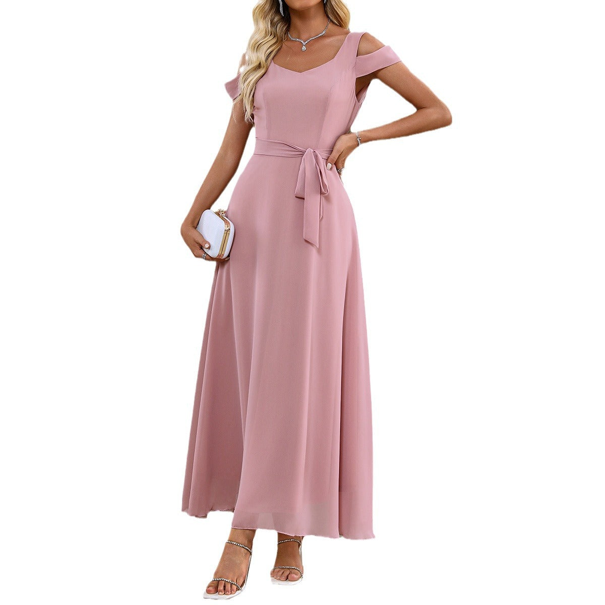 Chiffon Deep V-neck A- Line Elegant Summer Dress