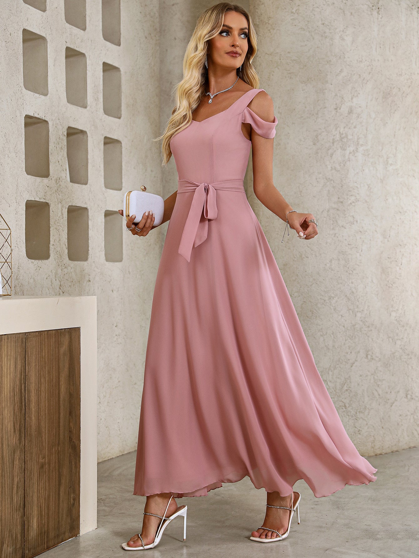 Chiffon Deep V-neck A- Line Elegant Summer Dress