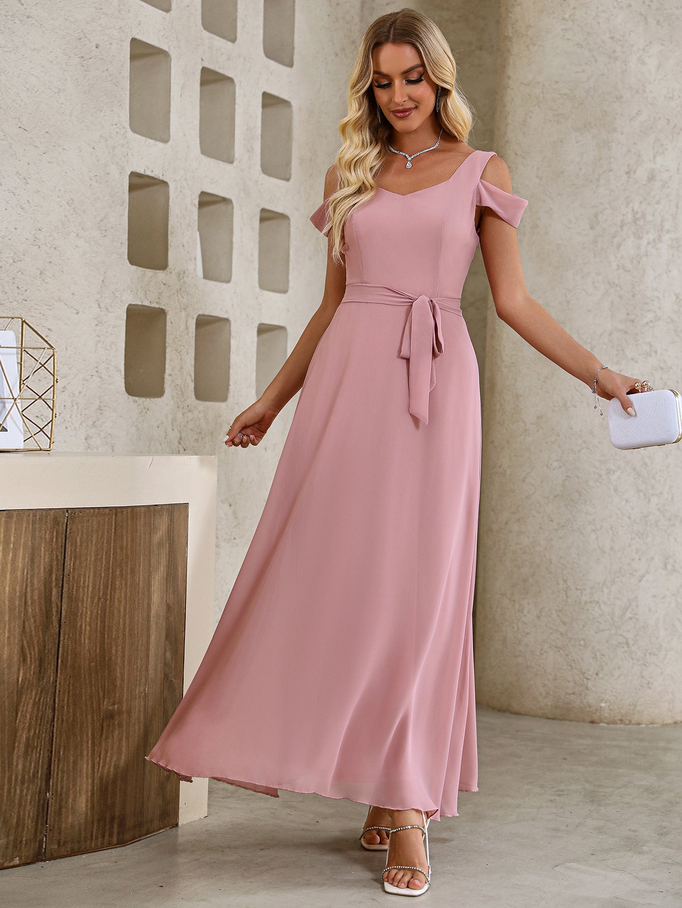 Chiffon Deep V-neck A- Line Elegant Summer Dress