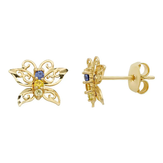 14k Gold Hollow Butterfly Stud Earrings