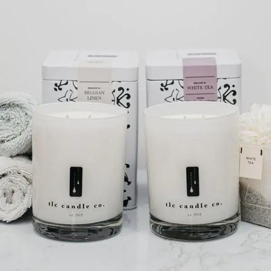 Luxury Resort, Belgian Linen and White Tea Luxury 2-Wick Soy Candle Gift Set