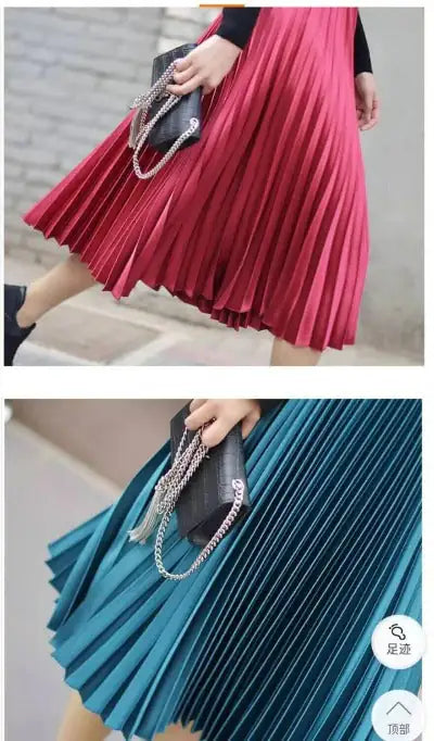 Pleated Silk Chic Long Skirt With Elastic Waist