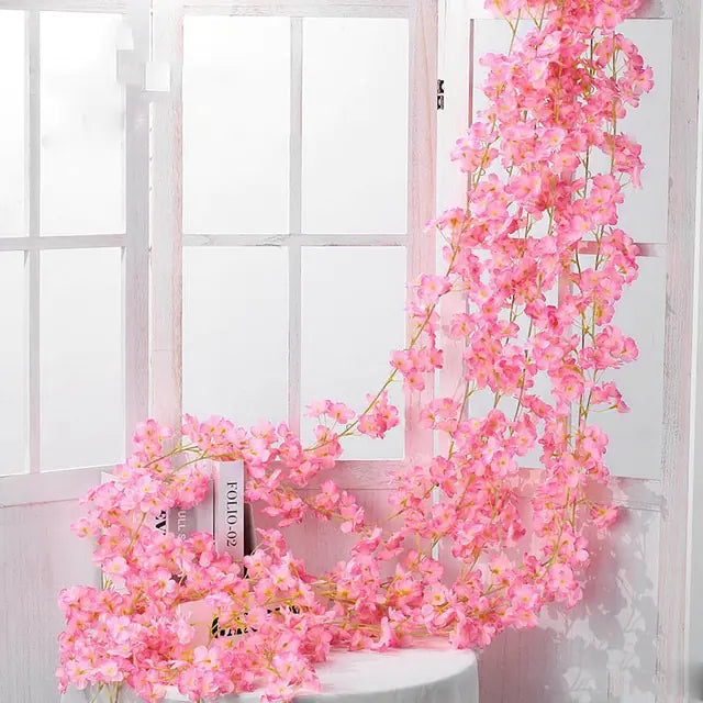 Artificial Cherry Blossom Rose Vine Wall